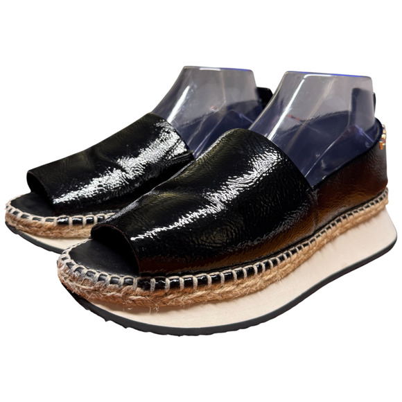 DKNY Orza Women's 9 Black Patent Platform Espadrille Sandals Slip-On Open Toe - Picture 2 of 13